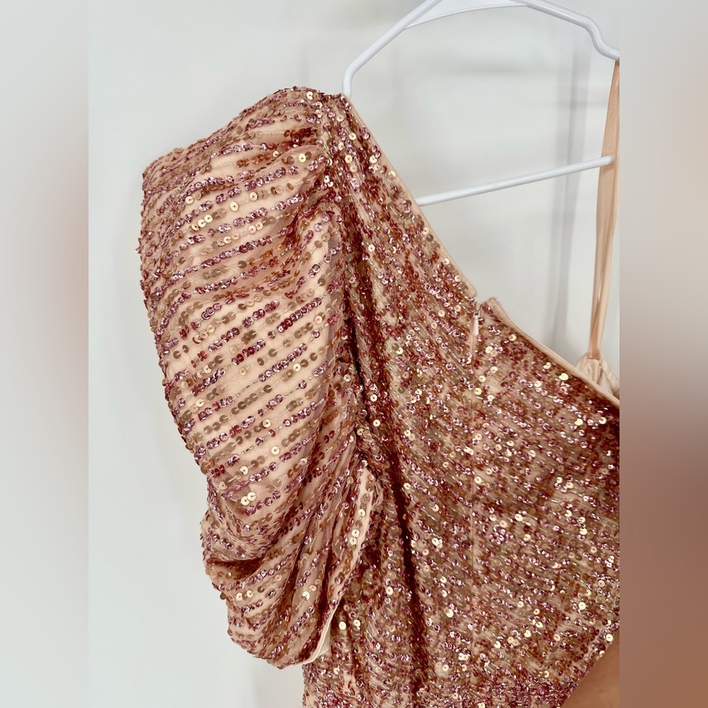 Mac Duggal | NWT Women’s 18 Apricot 5622 Sequin One Shoulder Evening Gown Prom - Picture 8 of 9